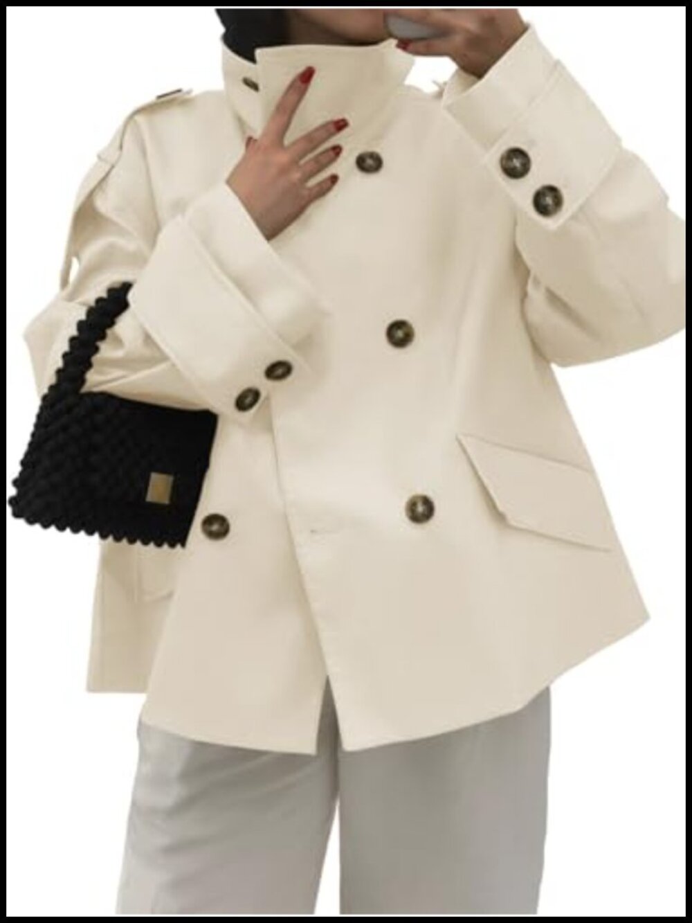 Oversized Cropped Trench Coat Double Breasted Casual Jacket